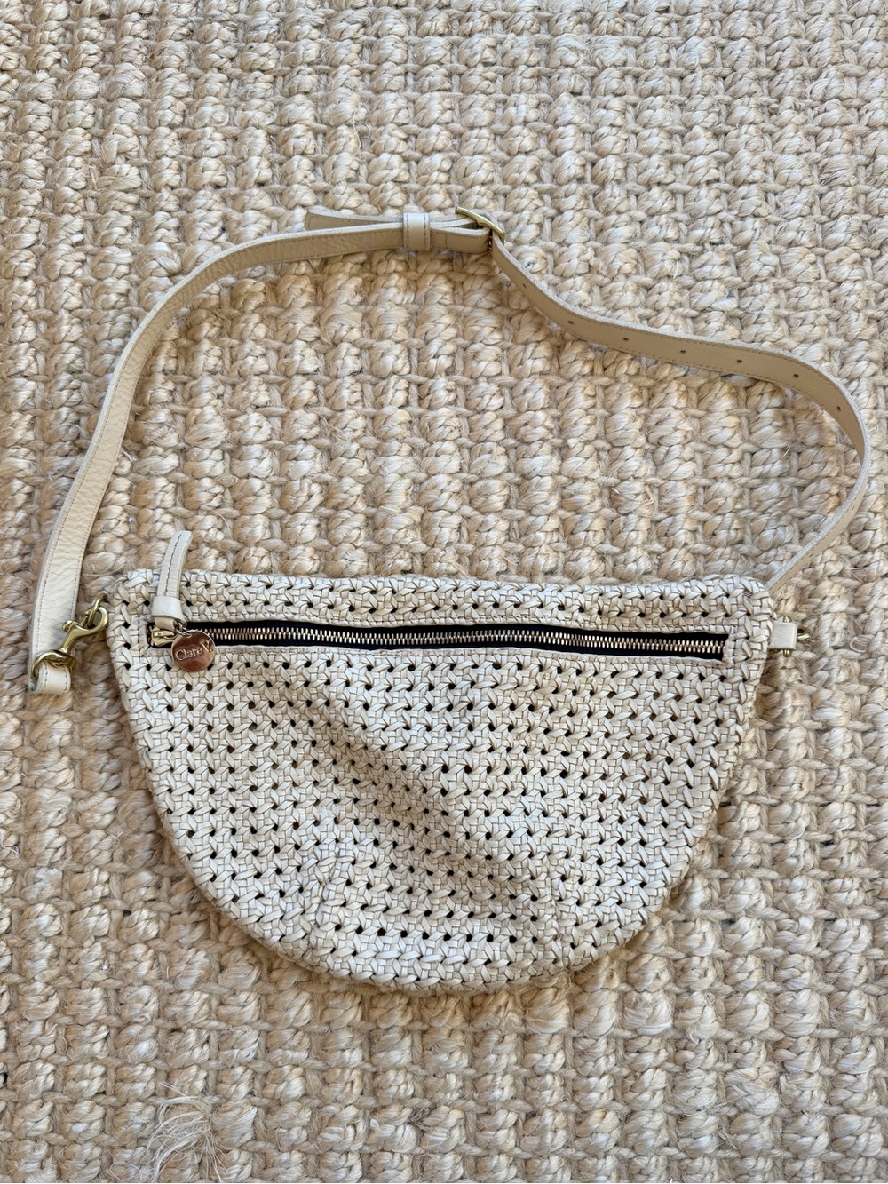 Clare V Grande Fanny Woven Crossbody Bag in Cream Rattan Like New